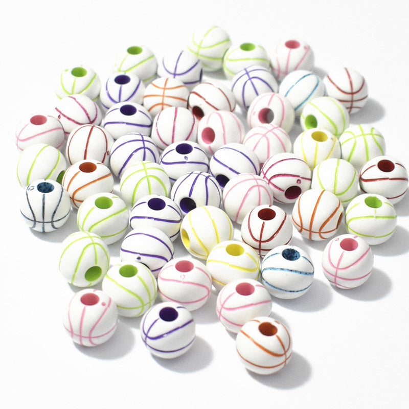 Wholesale 600pcs 12mm white background color line basketball acrylic baseball loose Beads